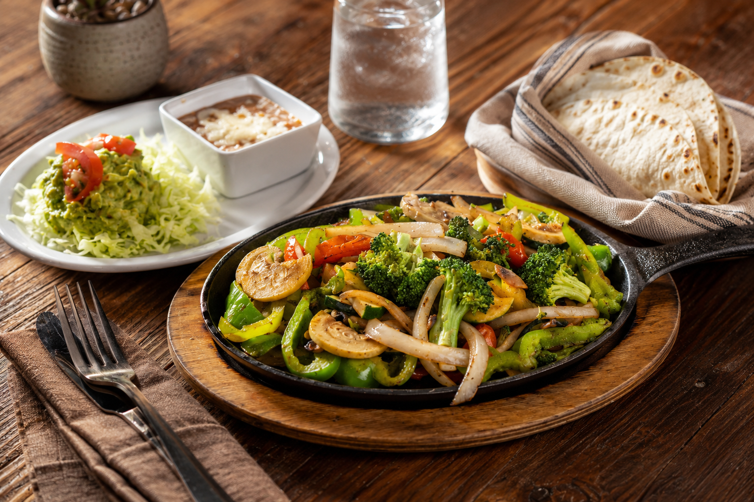 Veggie fajita with grilled vegetables and guacamole