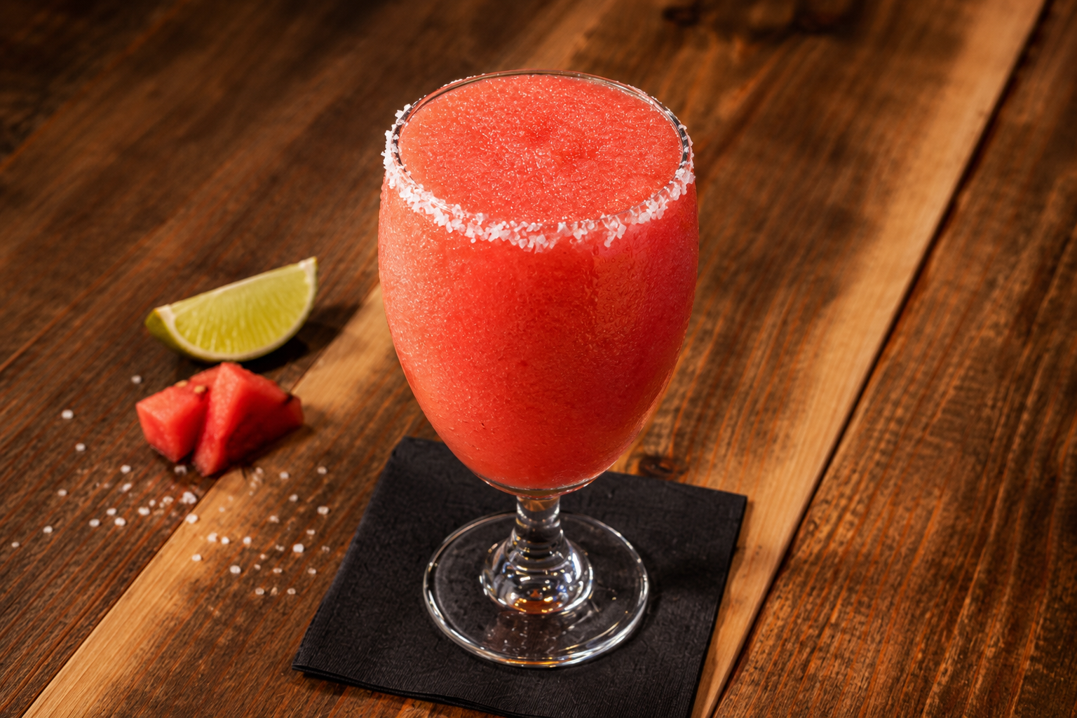 Frozen watermelon margarita with salted rim