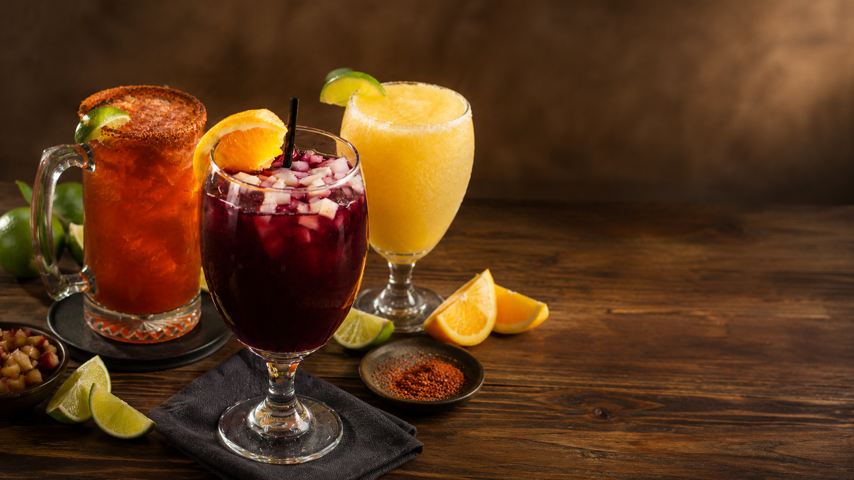 Handcrafted margaritas and cocktails on the bar
